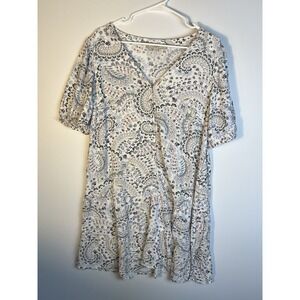 LOFT L paisley puff sleeve button swing dress